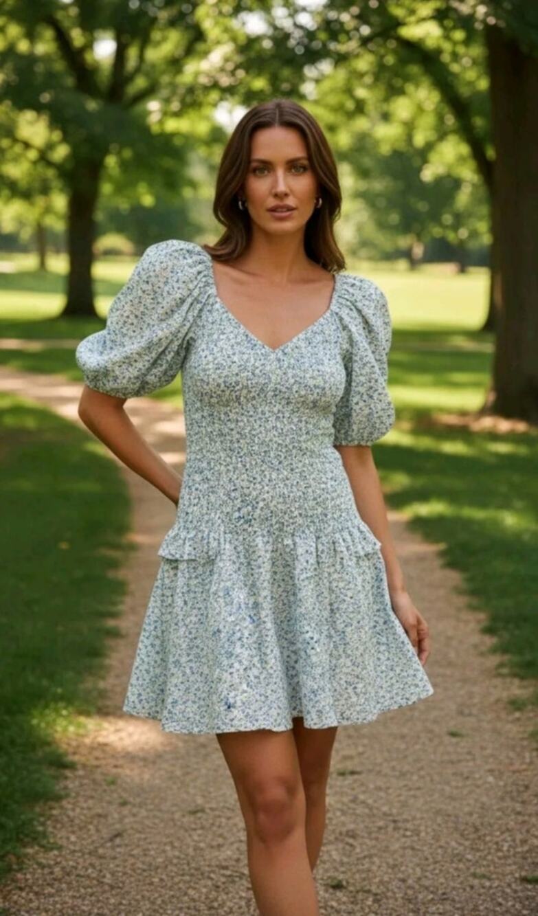 Cottagecore floral Promesa puffy sleeve Ruffle‎ dress Size Large Office Whimsy